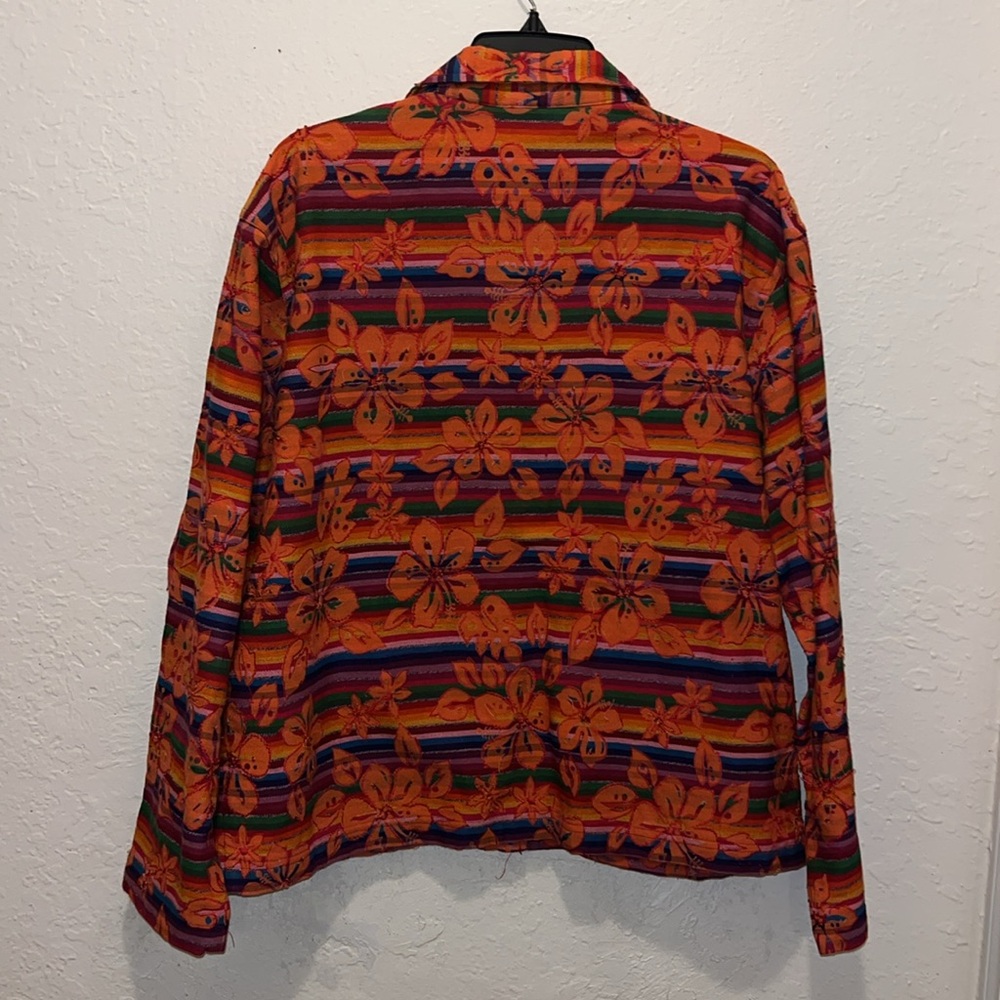 Vintage Chico’s Tropical Floral Hawaiian Embroidered Jacket Artsy Jean Jacket - Picture 6 of 8